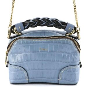Chloe Light Blue Croc-Embossed Crossbody Bag